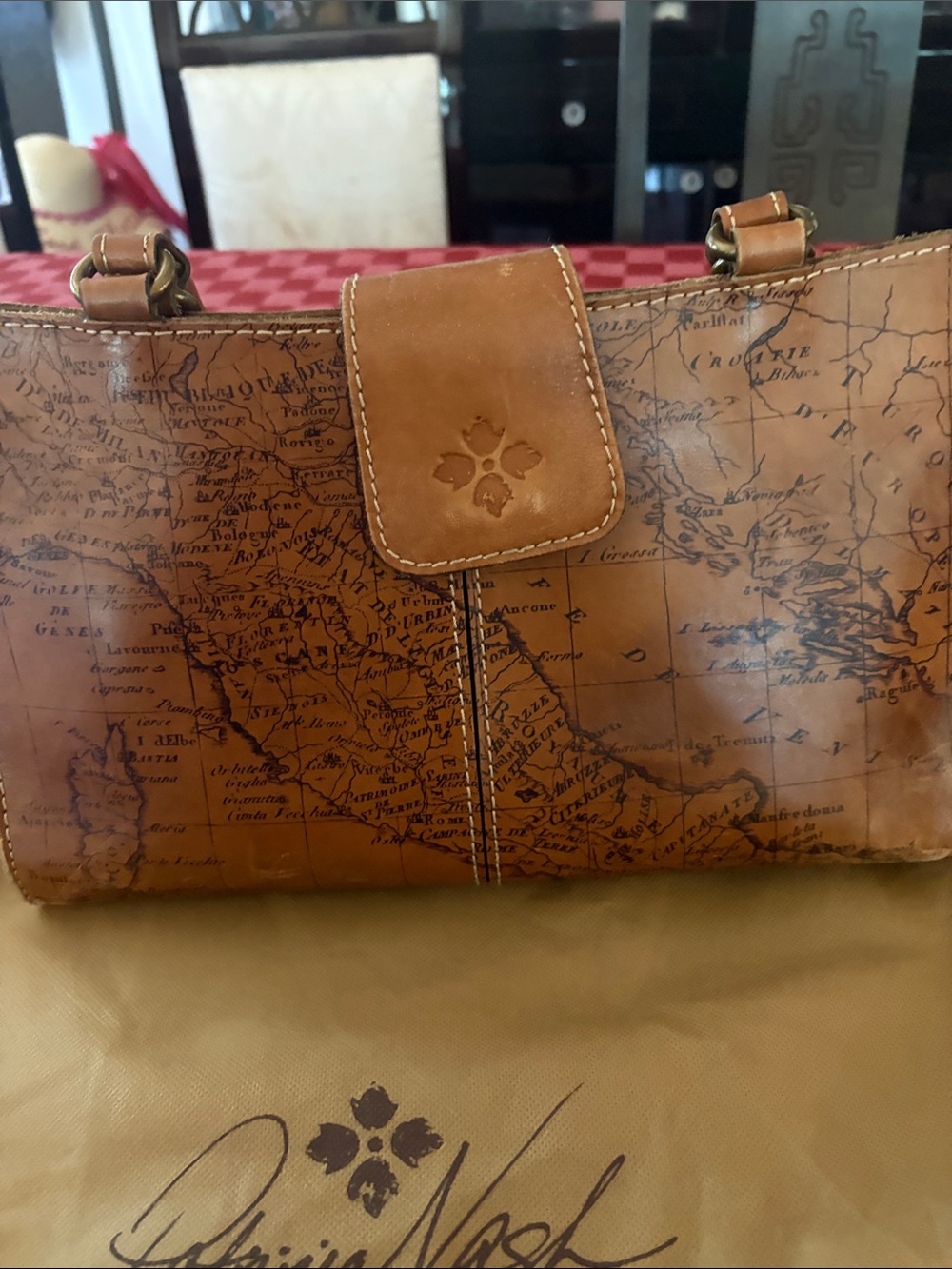 Patricia Nash Cognac Map-Print Leather Shoulder Bag - Picture 4 of 7